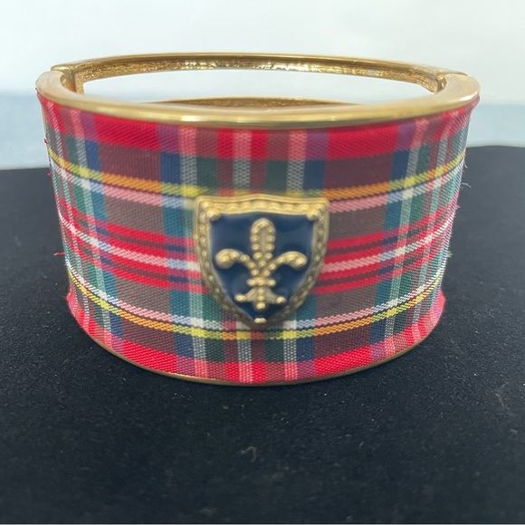 Plaid Cuff Bracelet with Gold Accents - Picture 1 of 4